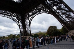 Long line waiting to get into Eiffel Tower elevator.jpg