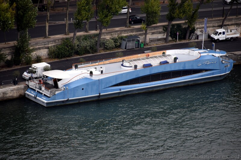 Le Paris River Boat docked on Seine River seen from Eiffel Tower.jpg